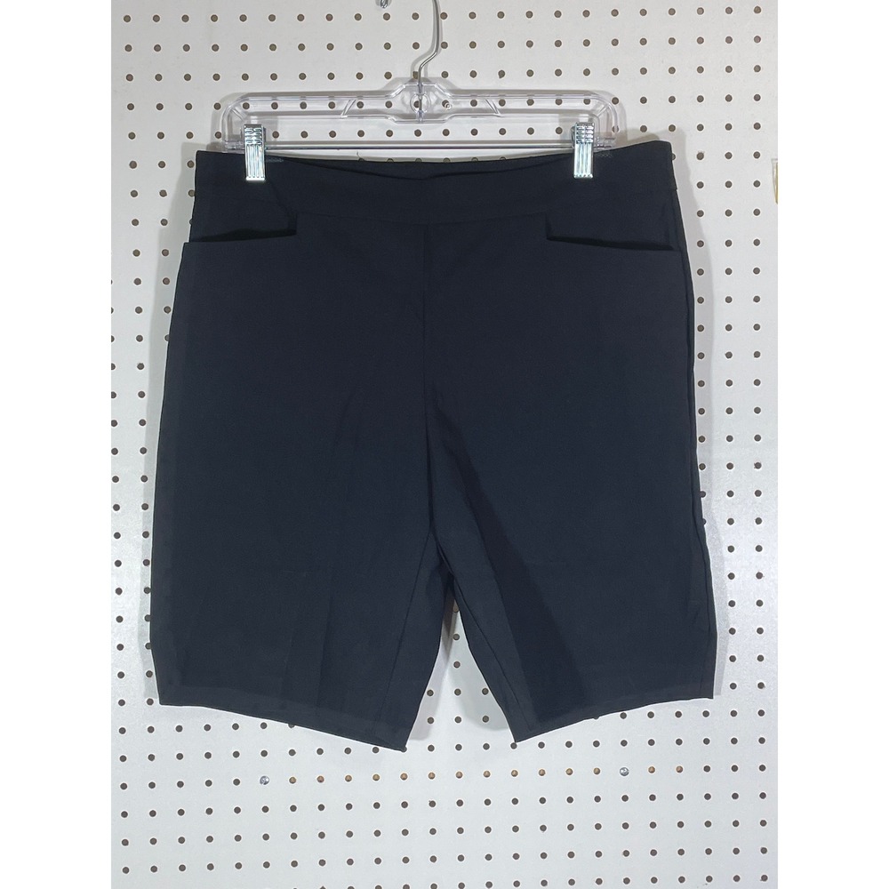 Time and Tru Womens Black Pull On Bermuda Shorts Size Large 12-14 Stretch Pocket